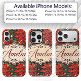 Painterly Red Poinsettia Green Leaves Festive Custom Name Protective Phone Case Mobile Cover Durable Everyday Smartphone Shock Resistant
