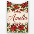 Traditional Poinsettia Holly Berry Christmas Botanical Seamless  Personalised Custom Name Super Soft Fleece Blanket Bed Sofa Throw