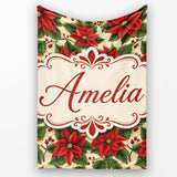 Traditional Poinsettia Holly Berry Christmas Botanical Seamless  Personalised Custom Name Super Soft Fleece Blanket Bed Sofa Throw