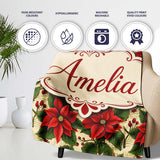 Traditional Poinsettia Holly Berry Christmas Botanical Seamless  Personalised Custom Name Super Soft Fleece Blanket Bed Sofa Throw