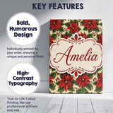 Personalised Name Traditional Poinsettia Custom  Unique Gift Idea Elegant Feature Canvas Wall Art Print Decor Picture Ready to Hang