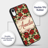 Traditional Poinsettia Holly Berry Christmas Custom Name Protective Phone Case Mobile Cover Durable Everyday Smartphone Shock Resistant