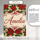 Traditional Poinsettia Holly Berry Christmas Botanical Seamless  Personalised Custom Name Super Soft Fleece Blanket Bed Sofa Throw