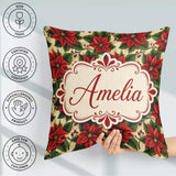 Custom Name Traditional Holly Berry Christmas Botanical Seamless Square Filled Cushion Throw Pillow Sofa Bed Home Decor Zip Washable UK Made