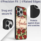 Traditional Poinsettia Holly Berry Christmas Custom Name Protective Phone Case Mobile Cover Durable Everyday Smartphone Shock Resistant