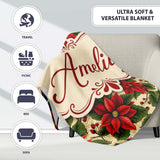 Traditional Poinsettia Holly Berry Christmas Botanical Seamless  Personalised Custom Name Super Soft Fleece Blanket Bed Sofa Throw