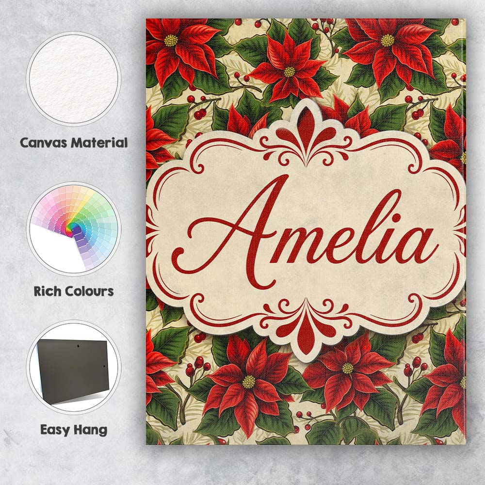 Personalised Name Traditional Poinsettia Custom  Unique Gift Idea Elegant Feature Canvas Wall Art Print Decor Picture Ready to Hang