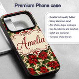 Traditional Poinsettia Holly Berry Christmas Custom Name Protective Phone Case Mobile Cover Durable Everyday Smartphone Shock Resistant