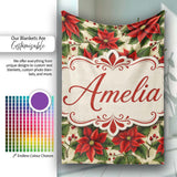 Traditional Poinsettia Holly Berry Christmas Botanical Seamless  Personalised Custom Name Super Soft Fleece Blanket Bed Sofa Throw