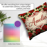 Custom Name Traditional Holly Berry Christmas Botanical Seamless Square Filled Cushion Throw Pillow Sofa Bed Home Decor Zip Washable UK Made