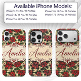 Traditional Poinsettia Holly Berry Christmas Custom Name Protective Phone Case Mobile Cover Durable Everyday Smartphone Shock Resistant