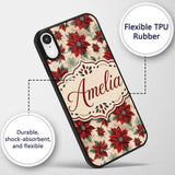 Elegant Beige Background Poinsettia Floral Printed Design Custom Name Protective Phone Case Mobile Cover Durable Smartphone Shock Resistant