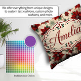 Custom Name Elegant Beige Background Poinsettia Classic Seamless Square Filled Cushion Throw Pillow Sofa Bed Home Decor Zip Washable UK Made