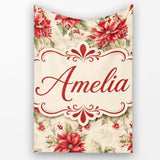 Botanical Poinsettia and Foliage Christmas Garden Seamless Pattern  Personalised Custom Name Super Soft Fleece Blanket Bed Sofa Throw