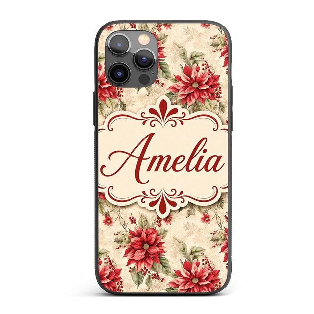 Botanical Poinsettia and Foliage Christmas Garden Custom Name Protective Phone Case Mobile Cover Durable Everyday Smartphone Shock Resistant