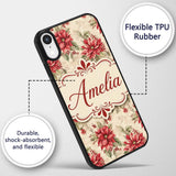Botanical Poinsettia and Foliage Christmas Garden Custom Name Protective Phone Case Mobile Cover Durable Everyday Smartphone Shock Resistant