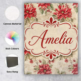 Personalised Name Botanical Poinsettia and Custom  Unique Gift Idea Elegant Feature Canvas Wall Art Print Decor Picture Ready to Hang