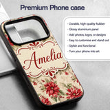 Botanical Poinsettia and Foliage Christmas Garden Custom Name Protective Phone Case Mobile Cover Durable Everyday Smartphone Shock Resistant