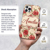 Botanical Poinsettia and Foliage Christmas Garden Custom Name Protective Phone Case Mobile Cover Durable Everyday Smartphone Shock Resistant