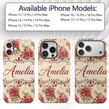Botanical Poinsettia and Foliage Christmas Garden Custom Name Protective Phone Case Mobile Cover Durable Everyday Smartphone Shock Resistant