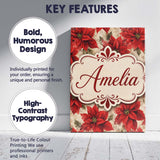 Personalised Name Watercolour Red Poinsettia Custom Bespoke  Contemporary Display Canvas Wall Art Print Decor Picture Ready to Hang