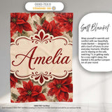 Watercolour Red Poinsettia and Leaves Soft Festive Seamless Pattern  Personalised Custom Name Super Soft Fleece Blanket Bed Sofa Throw