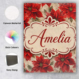 Personalised Name Watercolour Red Poinsettia Custom Bespoke  Contemporary Display Canvas Wall Art Print Decor Picture Ready to Hang