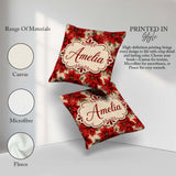 Custom Name Watercolour Red Poinsettia and Soft Festive Seamless Square Filled Cushion Throw Pillow Sofa Bed Home Decor Zip Washable UK Made