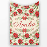 Classic Christmas Poinsettia Floral Cream Background Seamless Lovely  Personalised Custom Name Super Soft Fleece Blanket Bed Sofa Throw