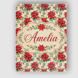Personalised Name Classic Christmas Poinsettia Floral Cream Unique Gift Idea Custom Made Canvas Wall Art Print Decor Picture Ready to Hang