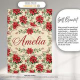 Classic Christmas Poinsettia Floral Cream Background Seamless Lovely  Personalised Custom Name Super Soft Fleece Blanket Bed Sofa Throw