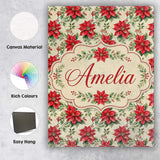 Personalised Name Classic Christmas Poinsettia Floral Cream Unique Gift Idea Custom Made Canvas Wall Art Print Decor Picture Ready to Hang