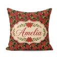 Custom Name Rich Red Poinsettia on Dark Festive Seamless Pattern Square Filled Cushion Throw Pillow Sofa Bed Home Decor Zip Washable UK Made