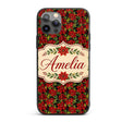 Rich Red Poinsettia on Dark Green Printed Design Custom Name Protective Phone Case Mobile Cover Durable Everyday Smartphone Shock Resistant