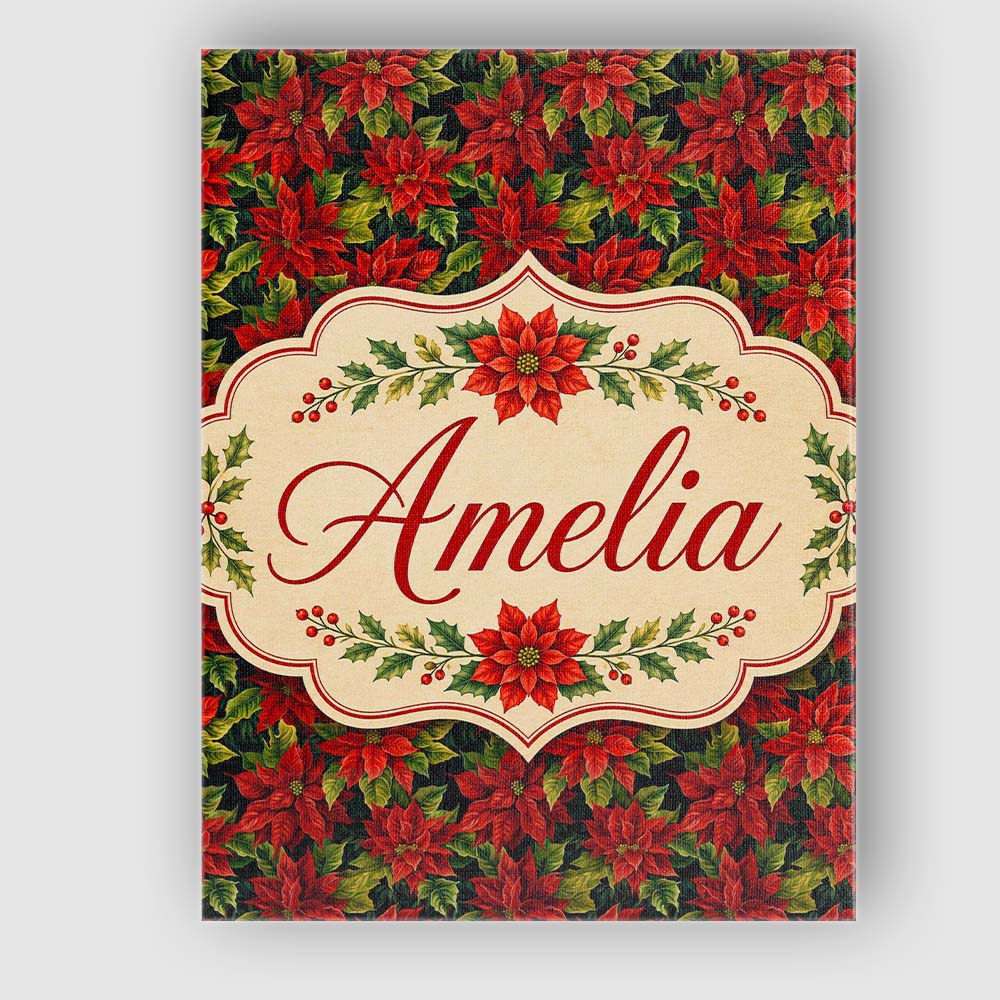 Personalised Name Rich Red Poinsettia on Custom  Unique Gift Idea Elegant Feature Canvas Wall Art Print Decor Picture Ready to Hang