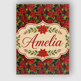 Personalised Name Rich Red Poinsettia on Custom  Unique Gift Idea Elegant Feature Canvas Wall Art Print Decor Picture Ready to Hang