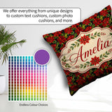 Custom Name Rich Red Poinsettia on Dark Festive Seamless Pattern Square Filled Cushion Throw Pillow Sofa Bed Home Decor Zip Washable UK Made