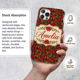 Rich Red Poinsettia on Dark Green Printed Design Custom Name Protective Phone Case Mobile Cover Durable Everyday Smartphone Shock Resistant