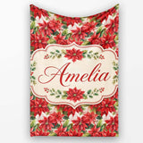 Vintage Style Poinsettia Floral Cream Holiday Seamless Pattern  Personalised Custom Name Super Soft Fleece Blanket Bed Sofa Throw