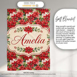 Vintage Style Poinsettia Floral Cream Holiday Seamless Pattern  Personalised Custom Name Super Soft Fleece Blanket Bed Sofa Throw