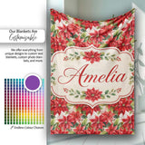 Vintage Style Poinsettia Floral Cream Holiday Seamless Pattern  Personalised Custom Name Super Soft Fleece Blanket Bed Sofa Throw