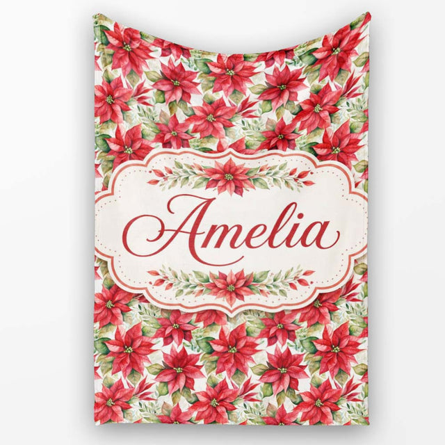 Elegant Poinsettia and Foliage Christmas Seamless Pattern Lovely  Personalised Custom Name Super Soft Fleece Blanket Bed Sofa Throw
