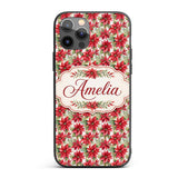 Elegant Poinsettia and Foliage Christmas Seamless Custom Name Protective Phone Case Mobile Cover Durable Everyday Smartphone Shock Resistant