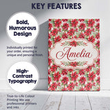 Personalised Name Elegant Poinsettia and Custom  Interior Decorative Contemporary Canvas Wall Art Print Decor Picture Ready to Hang