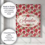 Personalised Name Elegant Poinsettia and Custom  Interior Decorative Contemporary Canvas Wall Art Print Decor Picture Ready to Hang