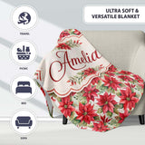 Elegant Poinsettia and Foliage Christmas Seamless Pattern Lovely  Personalised Custom Name Super Soft Fleece Blanket Bed Sofa Throw