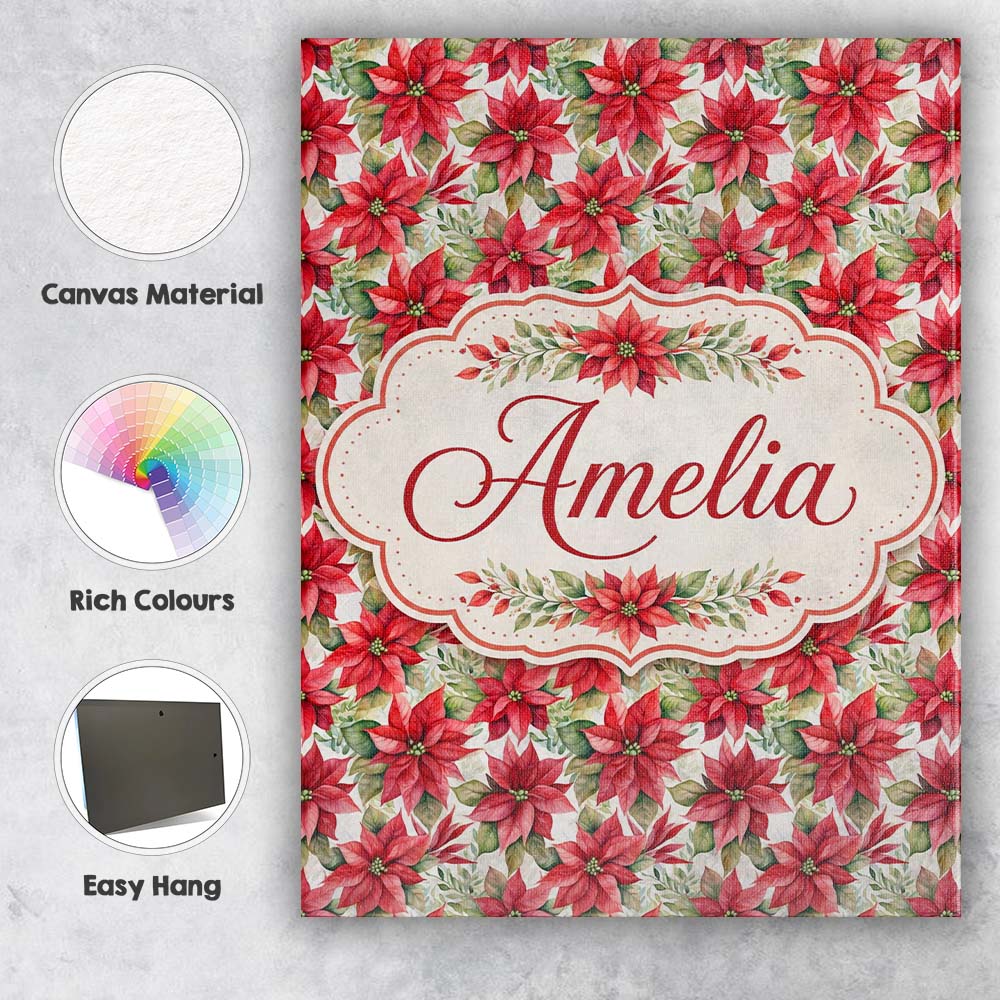 Personalised Name Elegant Poinsettia and Custom  Interior Decorative Contemporary Canvas Wall Art Print Decor Picture Ready to Hang