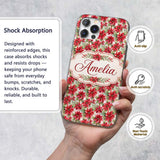 Elegant Poinsettia and Foliage Christmas Seamless Custom Name Protective Phone Case Mobile Cover Durable Everyday Smartphone Shock Resistant