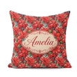 Custom Name Painterly Red Poinsettia Artistic Seamless Pattern Square Filled Cushion Throw Pillow Sofa Bed Home Decor Zip Washable UK Made