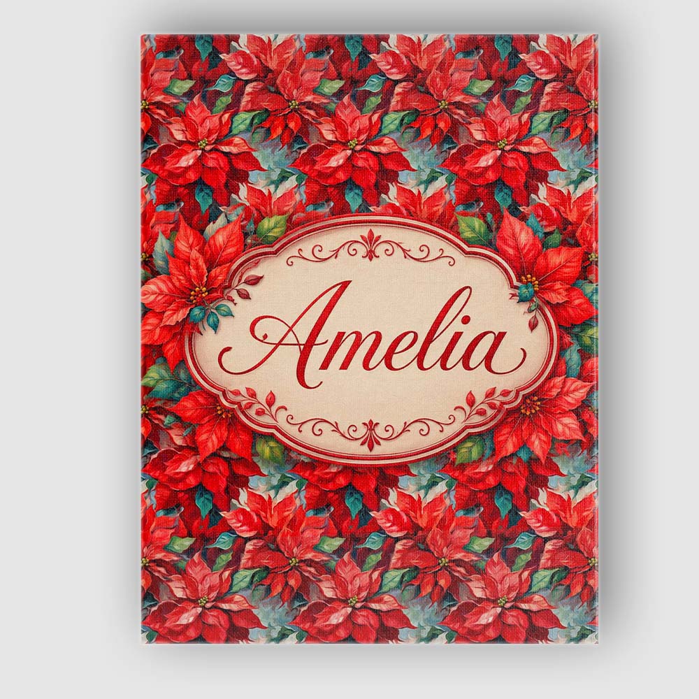 Personalised Name Painterly Red Poinsettia Custom  Unique Gift Idea Elegant Feature Canvas Wall Art Print Decor Picture Ready to Hang